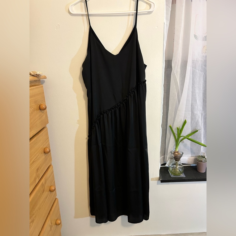 Chelsea 28 Black Slip Dress Asymmetric Ruffle. Size M